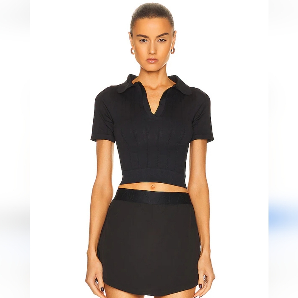 ALALA Seamless Ribbed Polo Crop Top SzM